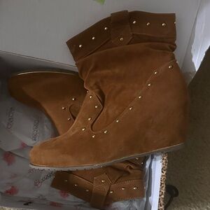 Brown Suede Wedge Boots